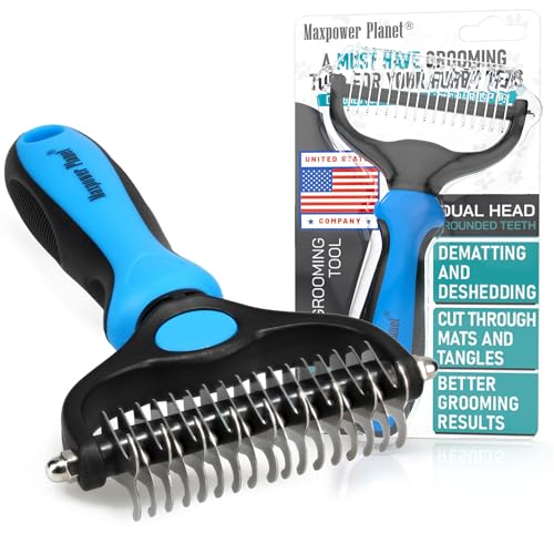 Maxpower Planet Pet Grooming Brush – Double Sided Shedding, Dematting – Undercoat Rake for Dogs – Dog Grooming Brush – Deshedding Brush for Dogs – Dog Brush, Cat Brush, Reduce Shedding by 95%, Blue
