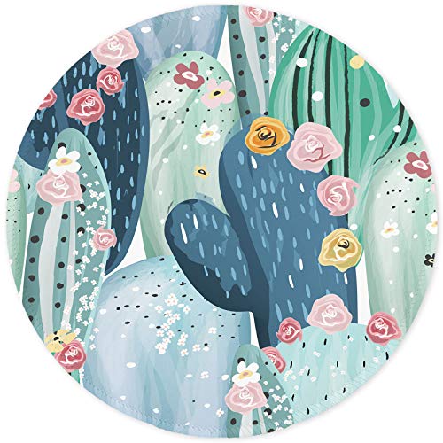 ITNRSIIET Tapis de Souris Rond, Tapis Souris pour Ordinateur PC Bureau Portable, Étanche Surface Lisse, Base Antidérapante en Caoutchouc, avec Bord Cousu, Fleur de Cactus