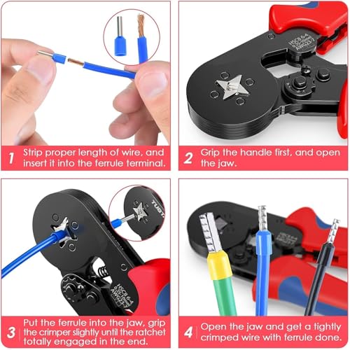 Image of Wire Crimping Tool HSC8 6-4A Square Ferrule Crimper Plier, Self-Adjusting Ratchet Tool Set for AWG 23-7, 0.25-10mm Electrical Wire Connectors Electrical Outlet hand tool