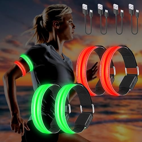 4 pulseras LED con USB, banda reflectante LED, pulsera luminosa, pulsera de luz,...
