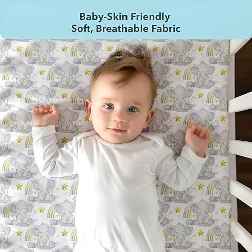 Image of Fitted Crib Sheet for Baby - Rainbow Safari Print, Soft & Breathable Newborn Cot Bedsheet with All-Round Elastic, Deep Pocket Fit for Crib Mattress (28x52 Inch / 132x71 cm)