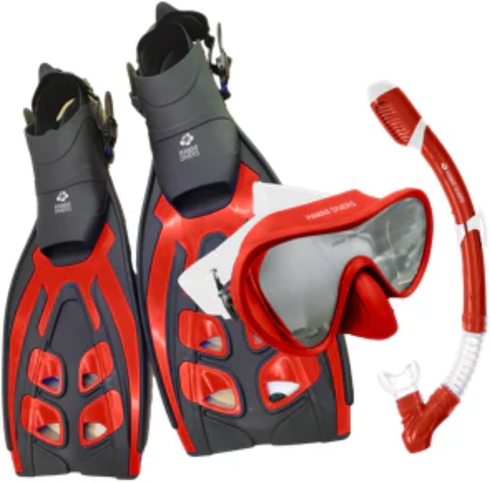 Deep Sea Adult – Snorkeling Set, Tempered Glass Snorkel Mask, Dry-Top Snorkel Gear, Adjustable Fins