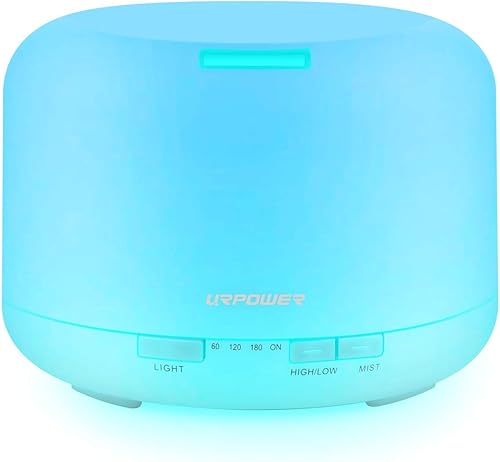 URPOWER Humidificadores de aceites esenciales de 16.9 fl oz mejorados, difusores ultrasónicos de aromaterapia con 4 ajustes de temporizador y