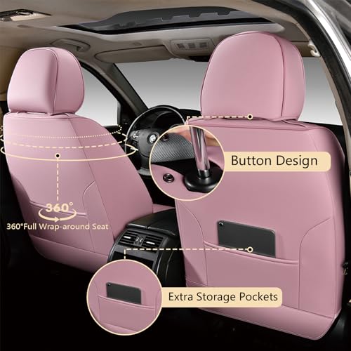 Image of FLORICH Front Car Seat Covers, Luxury Waterproof Faux Leather Seat Covers Cushion, Breathable Car Seat Cover Protectors Universal Fit for Most 5 Seats Vehicles - Pink