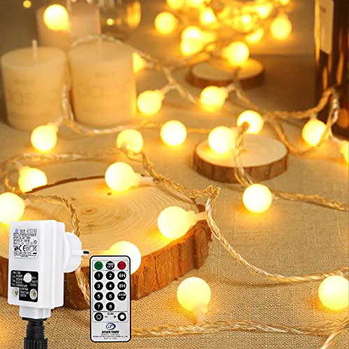 Ampoules d'Extérieur à Chaîne Légère, 10M 100 LED 8 Modes d'éclairage Gradables Prise EU, Blanc Chaude Avec Télécommande, pour Party Nouvel An Clairage Exterieur Noël Mariage [Classe énergétique A+++] Cover