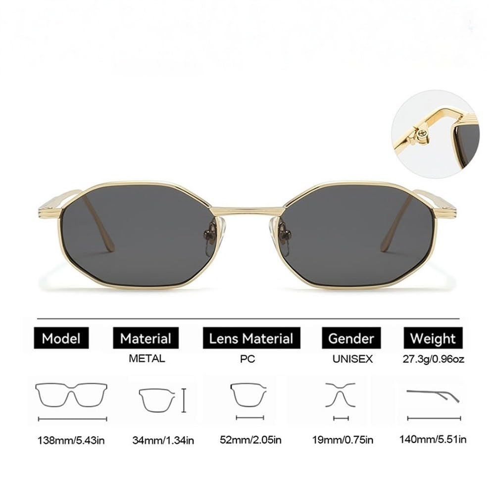 Occhiali da sole esagonali in metallo stile retrò da uomo, occhiali da sole sfumati alla moda da donna con protezione UV400