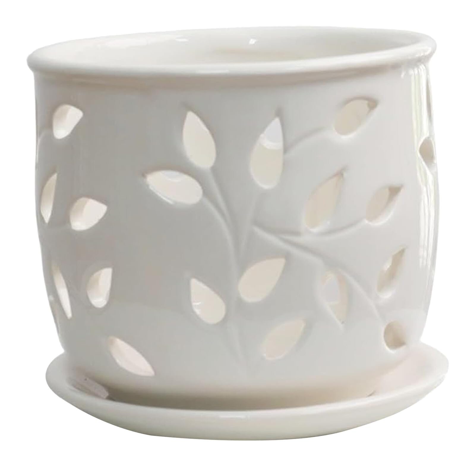 Biały Ceramiczny Doniczka z Otworami Storczyki z Podstawką Do Drenażu Okrągła Doniczka Do Roślin Domowych i Ogrodowych Estetyczny Pojemnik Kwiaty i Biura