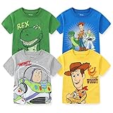 Disney Toy Story Woody, Buzz and Rex Boys Short Sleeve T-Shirt 4 Pack for Toddler and Little Kids Grey