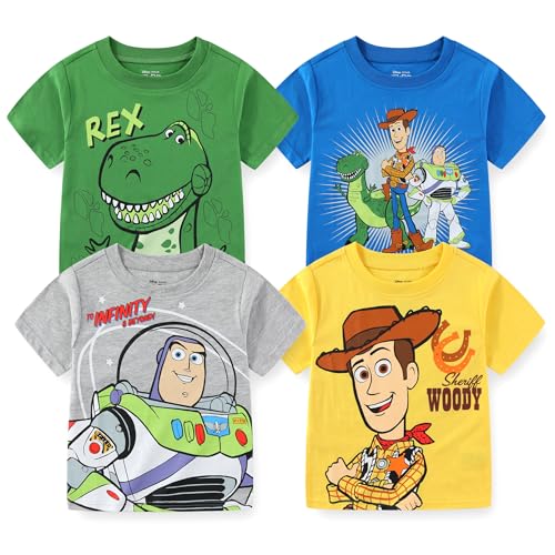 Image of Disney Toy Story Woody, Buzz and Rex Boys Short Sleeve T-Shirt 4 Pack for Toddler and Little Kids