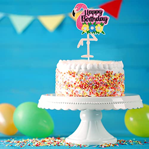 Pink Glitter Flamingo Birthday Cake Topper - Perfect For Boys Or Girls' Tropical Themed Birthday Party, Tropical Luau Themed Party, Or Baby Shower Party Cake Decoration-Sugargera #TOP3