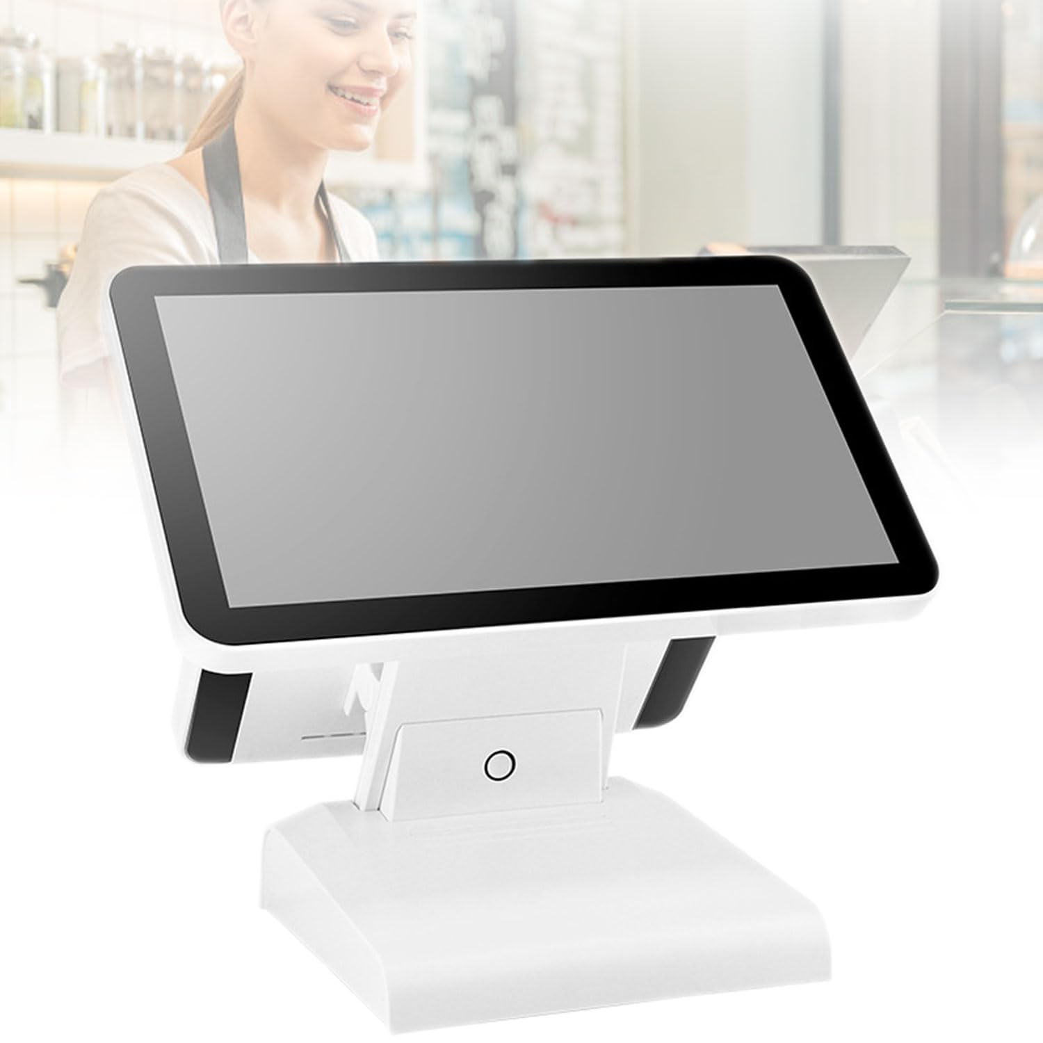 AYCDL Commercial POS Terminal Machine, 15.6" & 11.6" Dual Touch Screen Cash Register, 4G+64G Angle Adjustable Settlement Machine