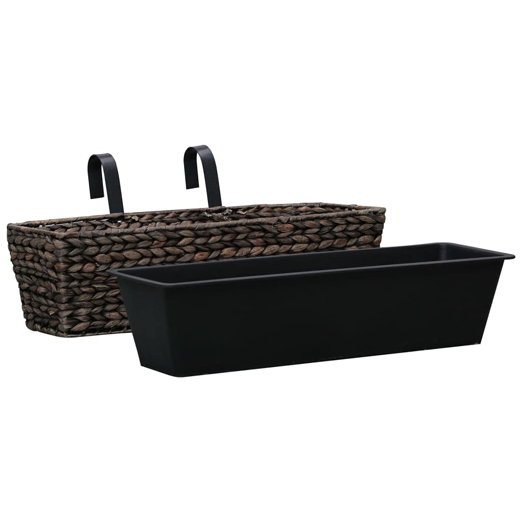 Tidyard 2Stk Blumenkasten Balkonkasten mit Halterung | Balkon Pflanzk?sten mit Metallhalterung | Blumentopf in Poly Rattan Optik | Wasserhyazinthe + Stahlrahmen Braun