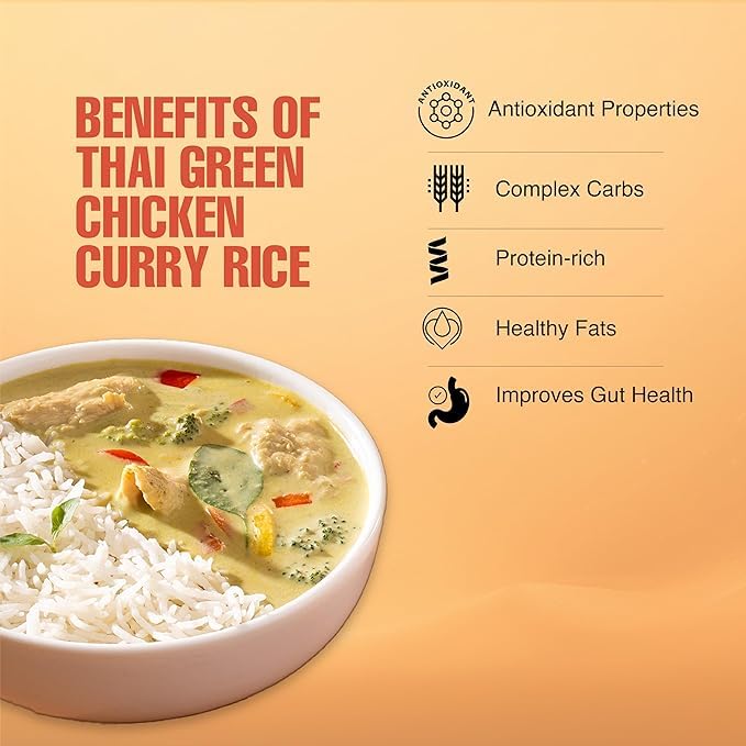 Image of Instabites Ready to Eat Thai Green Chicken Curry Rice Cup 65g, No Added Preservatives and Ready to Eat in Minutes - Pack of 3