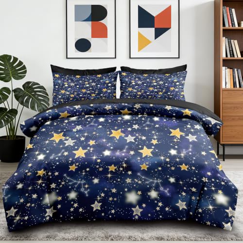 Image of NINENINE Galaxy Star Comforter Sets, Dark Blue Glowing Star Space Bedding 5PCS Twin Size Comforter Sets for Boys Teens (1Comforter, 1Flat Sheet, 1Fitted Sheet, 2Pillowcases)