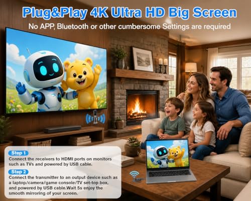 Image of Upgraded Wireless HDMI 4 Receivers and Transmitter with LED Screen, Up to 6 RXs,165FT Plug & Play 1080P HD Output 5.8GHz Extender for TV Box /Laptop /Projector /Camera to Multiple Screens