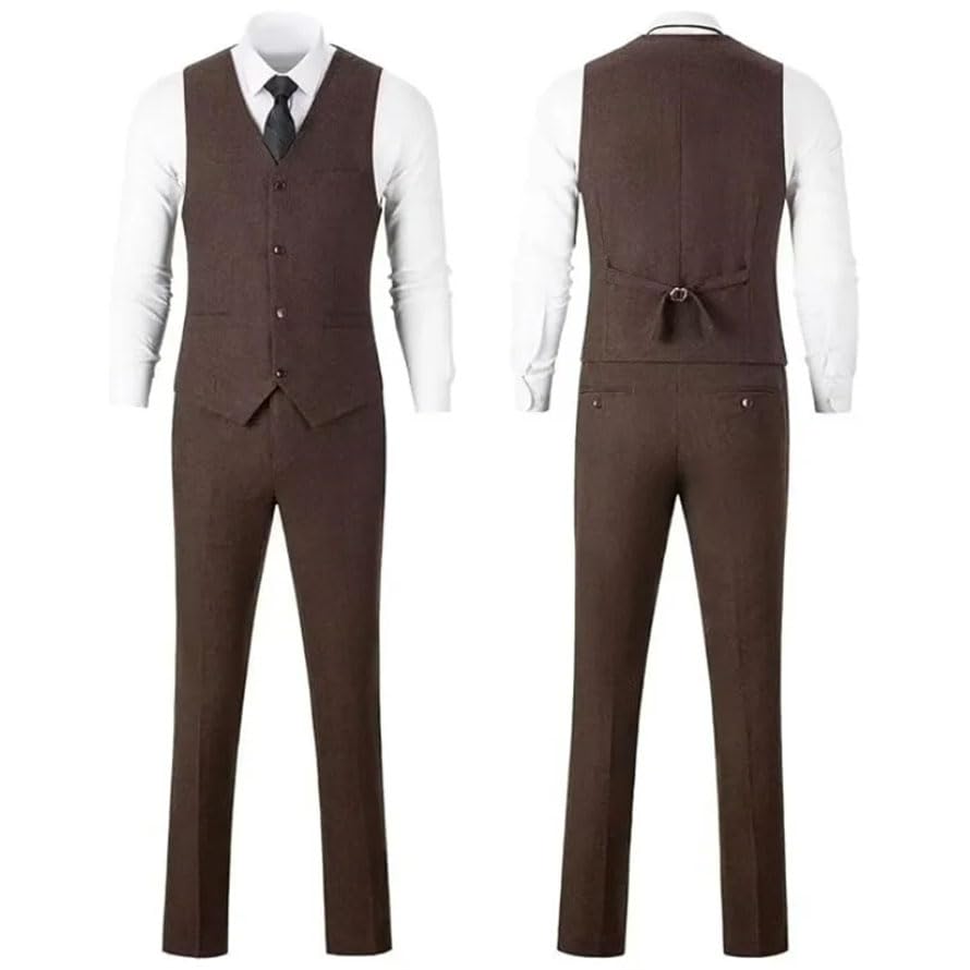 Men 3-Piece Herringbone Tweed Tuxedo Suit for Wedding Prom Theme Events Vintage3