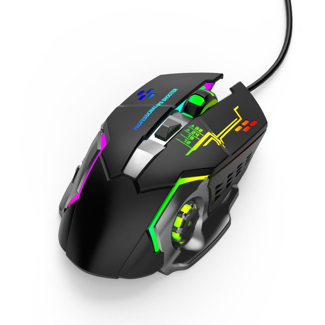 Millennium TECHNOLOGY Wired USB 2.0 Gaming Mouse with RGB Lighting, 3200 DPI LED Backlight 6 Button, 4 Color Breathing Lights with 1.5M Cable for PC, Laptop, Desktop, Gamer