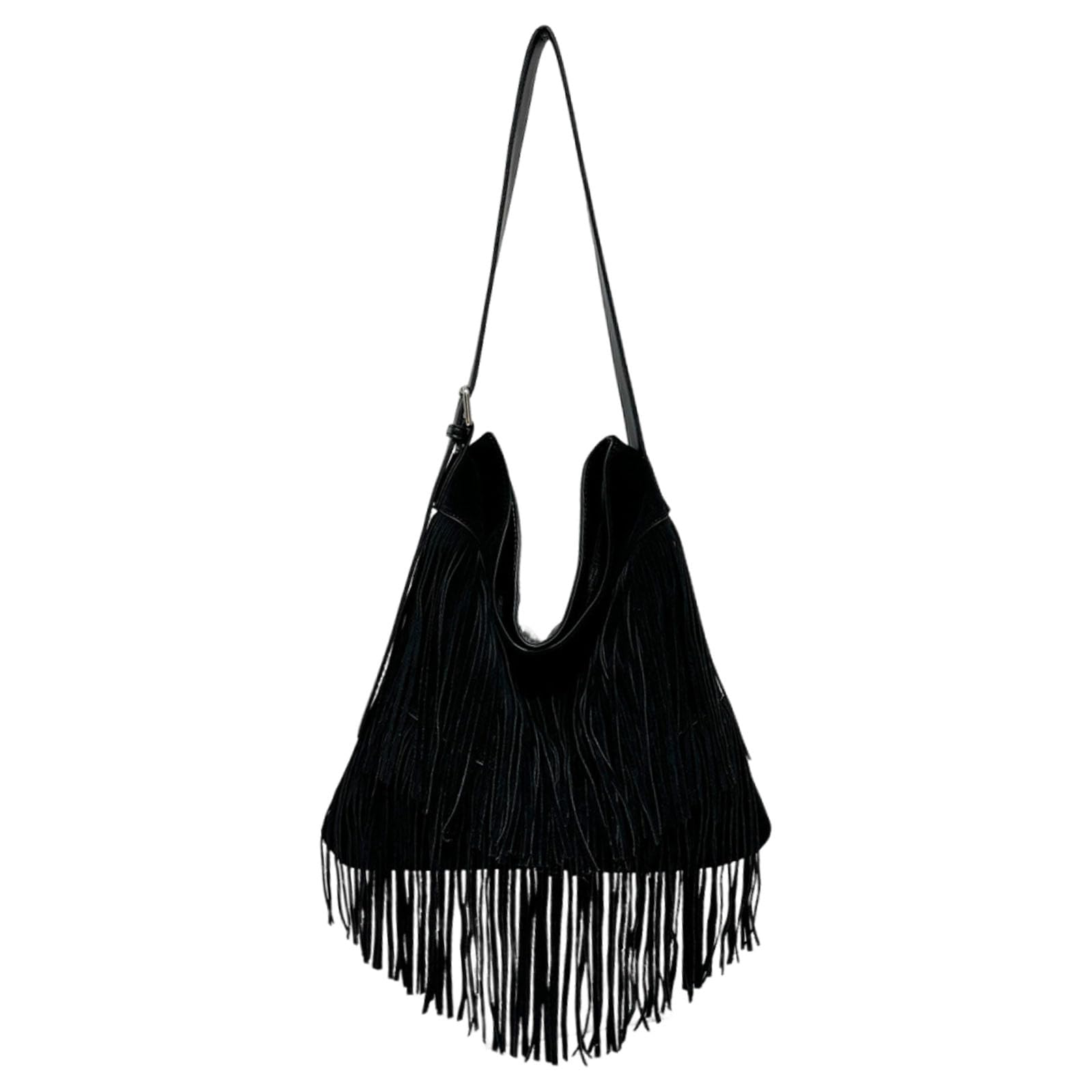 CORIOS Borsa a Mano Donna con Frange Stile Boho in Ecopelle Scamosciata PU PelleBorsa a Tracolla e Spalla Moda Borsa Messenger Nero