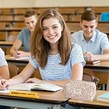 ZEXOWIJ Ołówek, piórnik, sztruksowy piórnik, piórnik szkolny, piórnik o dużej pojemności, przenośny wielofunkcyjny futerał, kosmetyczka (różowy)
