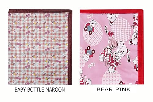Image of EcoSoft Plastic Sheet,PVC Sheet for Kids,Rubber Sheet for Babies,Bed Wetting Protector(90 x 135 cm) (Pink Bear & Maroon Baby Bottle)