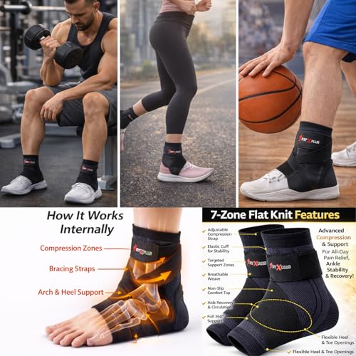 Image of FIT-X-PLUS Large Ankle Brace for Men & Women (Pair) - Compression Ankle Support Sleeve for Sports, Running, Gym, Walking, Workout, Basketball & Daily Activities (Black)