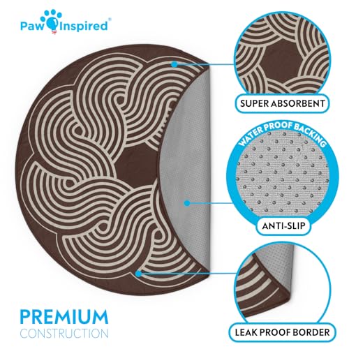 Image of Paw Inspired Round Designer Dog Pads, Brown, 36 inch Size, 2 Pack | Premium Washable Pee Pads, Reusable Puppy Pads, Waterproof Mat, Leakproof, Non-Slip Liner for Potty Training, Whelping