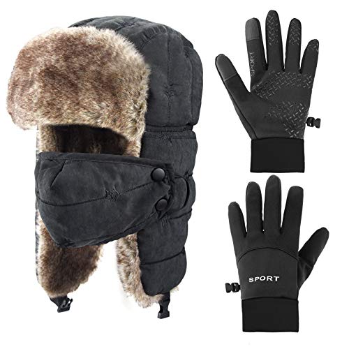 2 Pcs Winter Hat and Golves Set Include Knit Plush