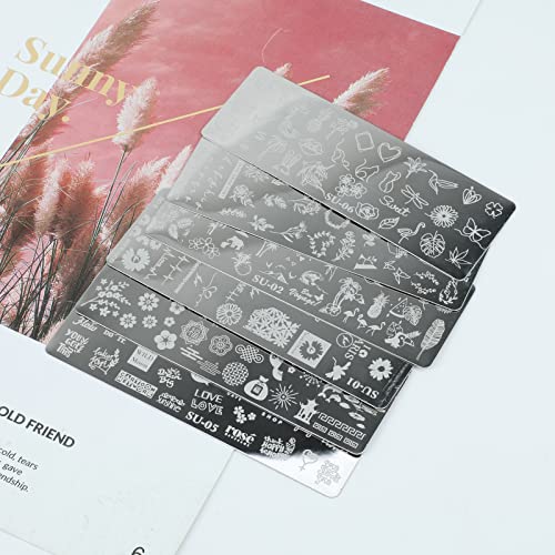 MWOOT 6Pcs Nail Art Stamping Plates Set,Mixed Patterns Nail Stencils Plates Manicure Print Tool,Nail Plates Image Stamp Templates for Women Nail Art Decoration - Image 5