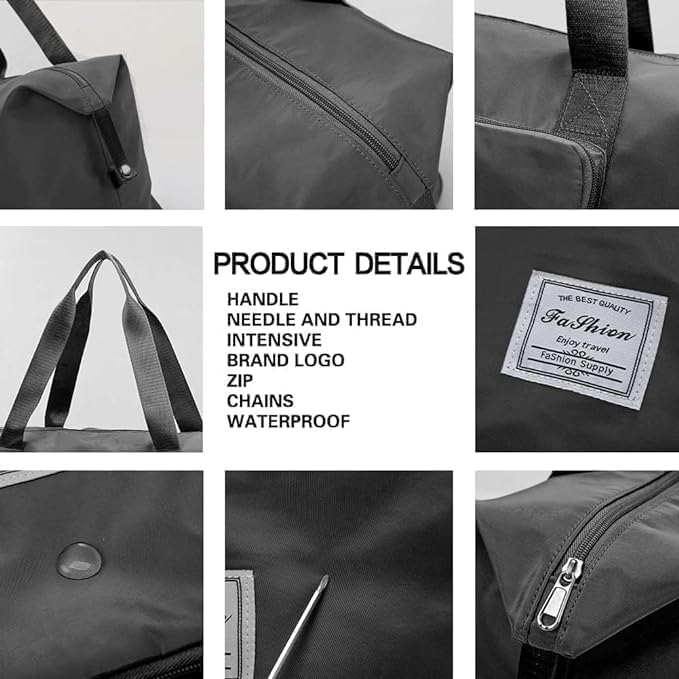 Image of HAKKU Premium Foldable Duffle Bag for Travel for Women-Folding Bags for Travelling-Travel Bag for Women-Multipurpose Foldable Bags for Travelling (Modern, Black)