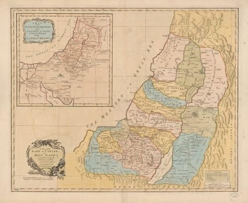 Vintography 1760 Map A map of The Land of Canaan or Holy Land, as Divided Among The Twelve Tribes which God Prom