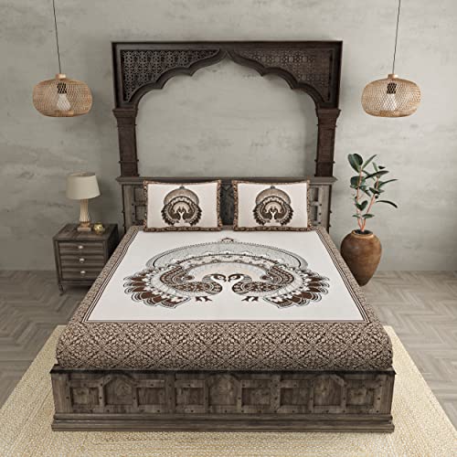 Image of Jaipur Fabric 100% Cotton 180 TC Double Bed Sheet with 2 Pillow Covers, Jaipuri Printed Bedsheet for Bedroom Decor (100 X 108 Inch, Chocolaty Brown)
