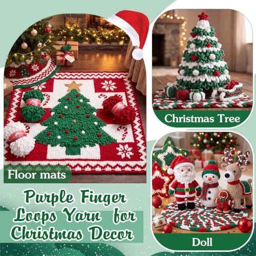 Image of Threlaco 6 Skein Christmas Loop Yarn for Finger Knitting, Red, Green, White