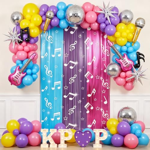 Image of TONIFUL 2Pcs Blue Purple Pink Music Note Metallic Foil Fringe Curtains