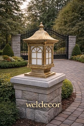 Image of Weldecor Outdoor Gate Pillar Lamp for Home Entrance Waterproof LED Garden Light (E27 Holder LED Bulb Comptaible) Antique Decorative Main Gate Post Lantern for Villa (Style7) (Style2)