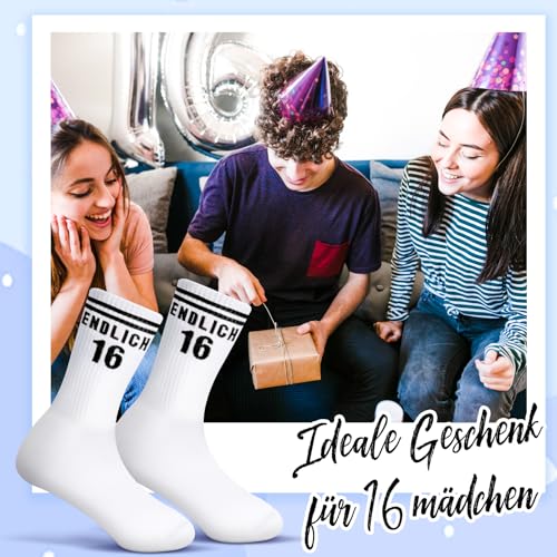 TUZELIYA 16. Geburtstag Geschenk, ENDLICH 16 Geburtstag Junge Baumwolle Socken, Tennissocken Sportsocken, Lustige Geburtstagsgeschenk für Mädchen Junge Schwester Bruder Beste Freundin, Schwarz