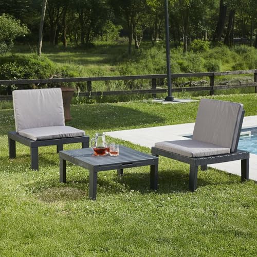 Dmora - Ensemble de salon d'extérieur Cervia, Composition de jardin avec 2 sièges avec dossier et 1 module multifonction, Lounge avec coussins, 100% Made in Italy, Anthracite