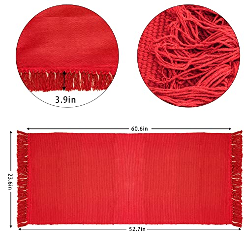 Eanpet Braided Rug Area Rug Hand Woven Reversible Floor Rug Pure Tassels Throw Rugs Door Mat Laundry Room Rug Indoor Runner Bathroom Tablecloth (2X3 Ft, Red) #TOP1