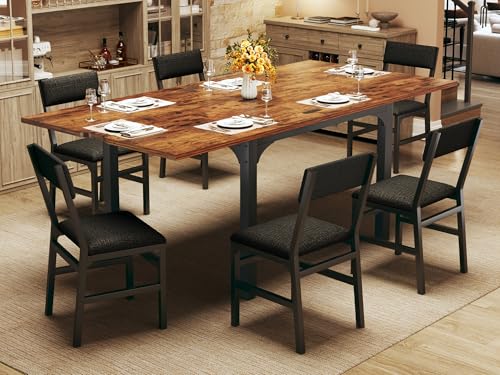 7-Piece Dining Table Set for 4-6, Extendable Kitchen Table Cushion Chairs Set of 6 with 6 Chairs,...