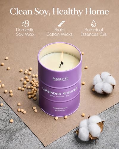 Image of M&SENSE Large Lavender Soy Candles for Home Scented 21.2oz 120 Hour Long Burning, Aromatherapy Candle for Stress Relief Meditation Relaxing, Appreciation Gifts for Mom Teacher Friends