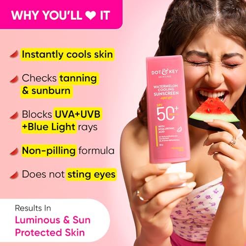 Dot & Key Watermelon Hyaluronic Cooling Sunscreen SPF 50 PA+++| for Oily, Normal & Combination Skin | UV + Blue Light Protection | Lightweight | No... - Image 5