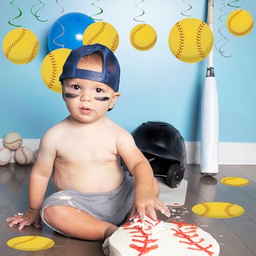 Image of 54Pcs Softball Hanging Swirls Party Decorations Softball Theme Birthday Party Decorations Supplies Sports Ball Cutouts Hanging Swirl Ceiling Streamers for Kids Girls Boys