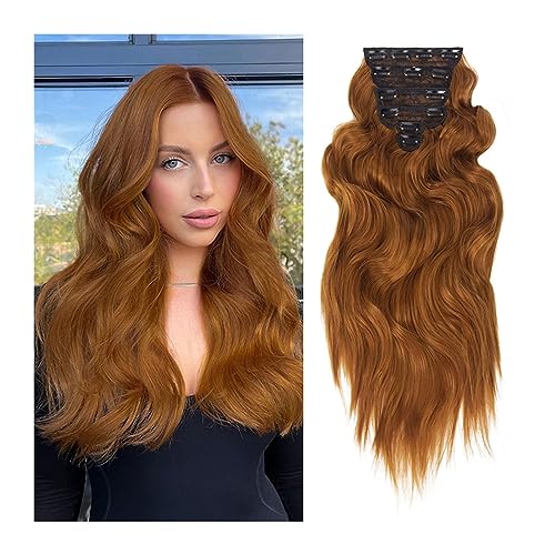 Extensiones de cabello naranja rojo largo y ondulado para lucir un look radiante