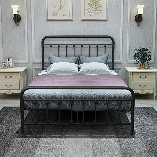 Dumee Metal Full Size Bed Frame Platform With Vintage Headboard And Footboard Sturdy Premium Steel Slat Support No Box Spring Needed, Textured Black #TOP7