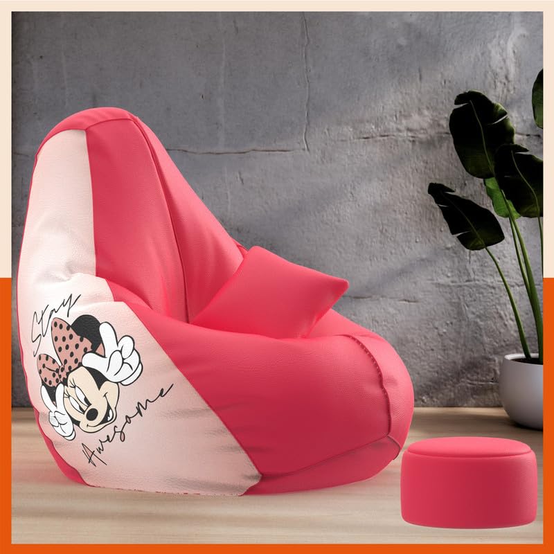 Pi Bean Bags with Beans Filled 3XL VibeBoost Premium Bean Bag with Free Cushion and Footrest - Official : Femme Flair Combo (Matching Color : Regular, Micky Mouse Awesome-Pink)-image-48
