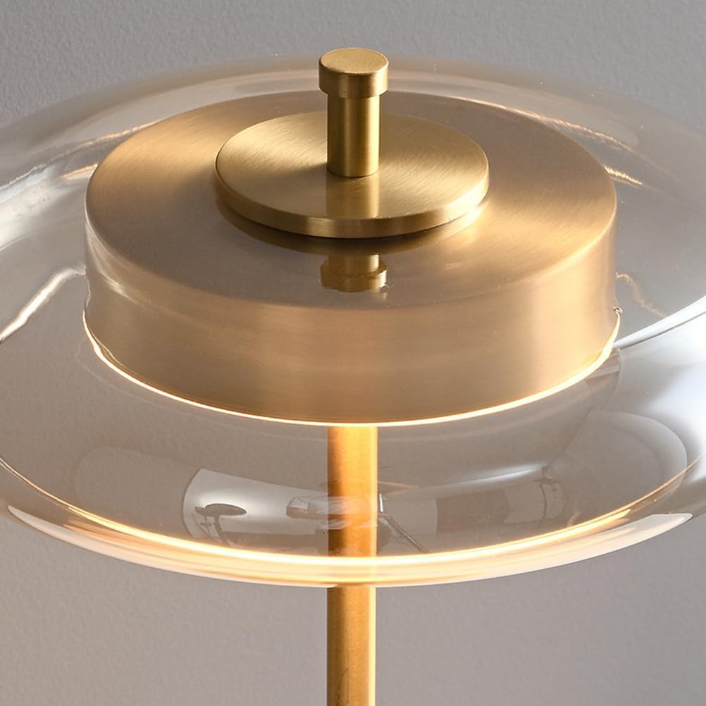 AoLa Mosiężna lampa stołowa w kolorze złotym 3 temperatury barwowe 3000K/4000K/6000K z przełącznikiem lampa stołowa LED z wtyczką i kablem nowoczesna lampa nocna z szklanym kloszem