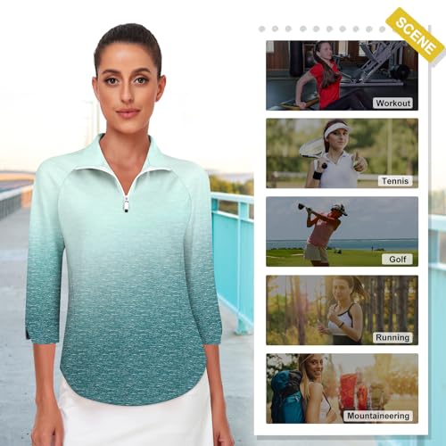 Image of Cucuchy Style Womens Golf Shirt 3 /4 Sleeve Quarter Zip Workout Tennis Tops Quick Dry UPF 50+ Shirts