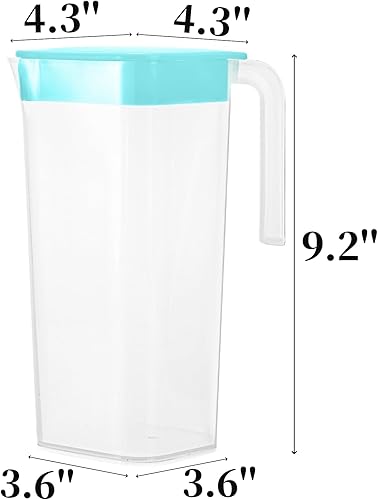 Miniatura 2 de Paquete de 4 jarras de plástico con tapa, jarra de agua para puerta de refrigerador de 61 onzas / 1.8 L con asa, recipiente cuadrado transparente