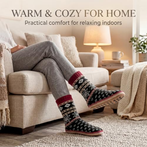 Image of cosyone1997 Slipper Socks for Women Warm Fuzzy Non Slip Soft Sole | Sherpa lining, padded sole, stretchy cuff and gripper dots for bedroom or lounging; gift-ready box, machine washable