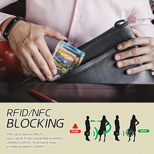 Image of Small Travel Wallets, Stained Glass Lavender Slim Minimalist Front Pocket Wallet with Wristlet, RFID Blocking PU Leather Credit Card Holder with ID Window Change Purse for Men Women