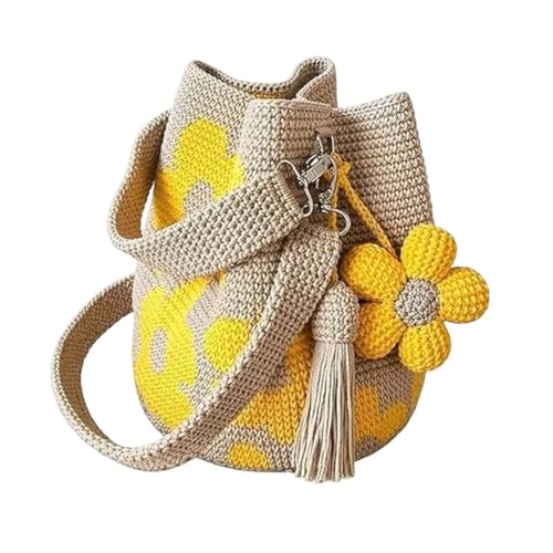 Sac fourre-tout macramé été avec motifs de fleurs et franges